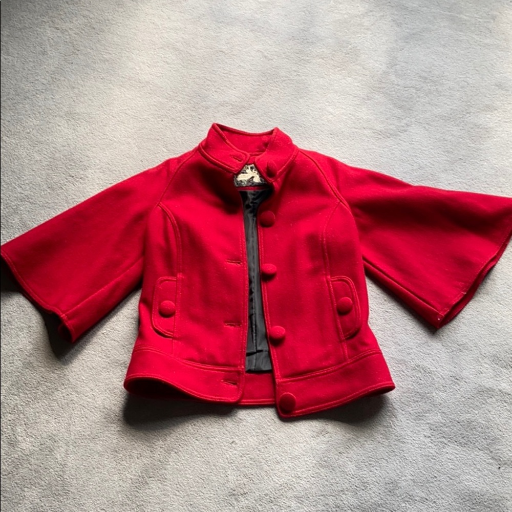 Red wool jacket with bell sleeve